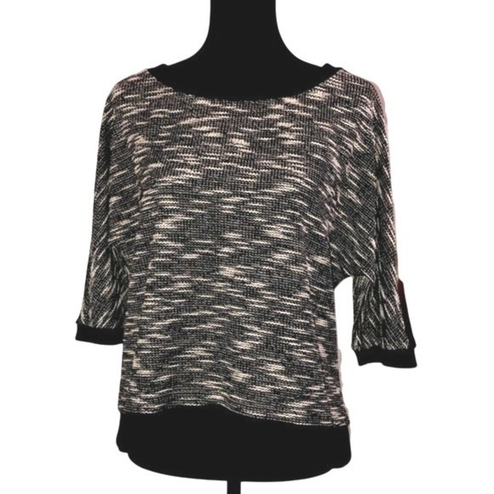 Ann Taylor Loft Space Dye‎ Dolman Sleeve Boat Neck Black White Women M